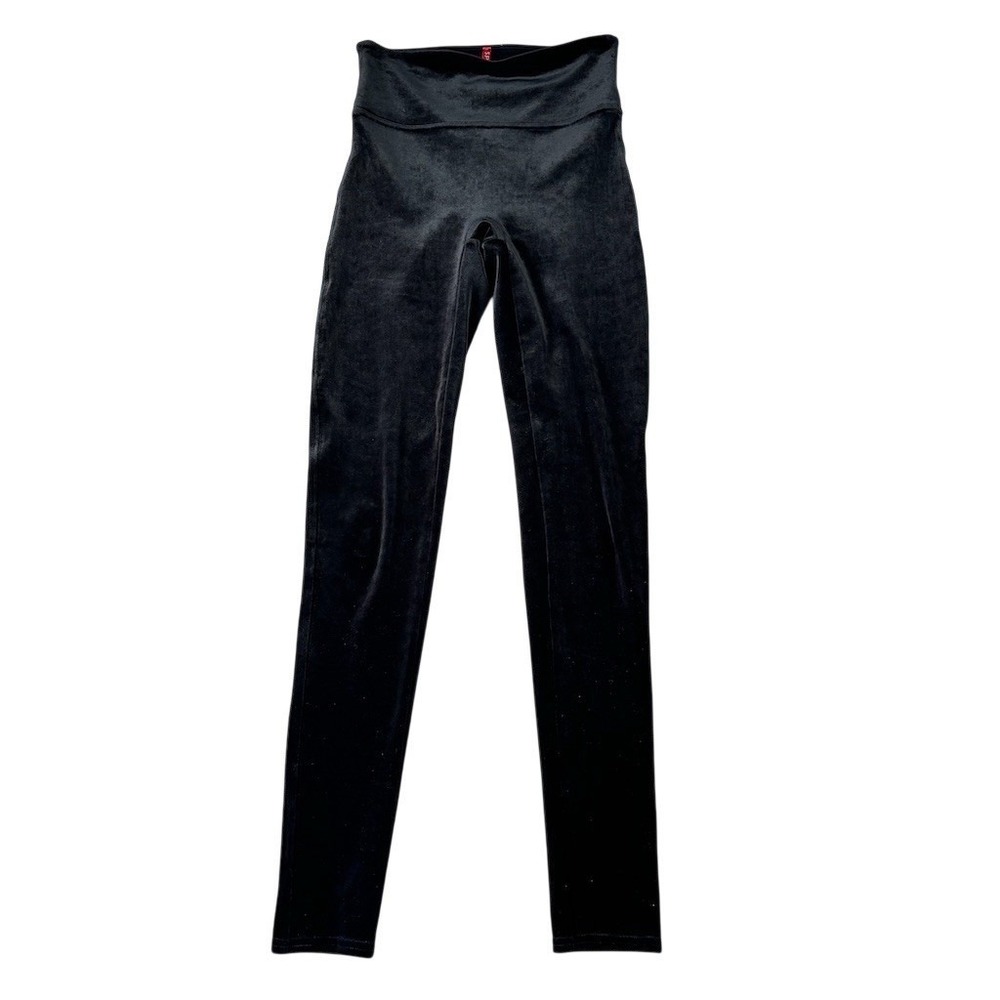 SPANX Leggings Womens Petite S Black Velvet High Waist Smoothing Pull-On